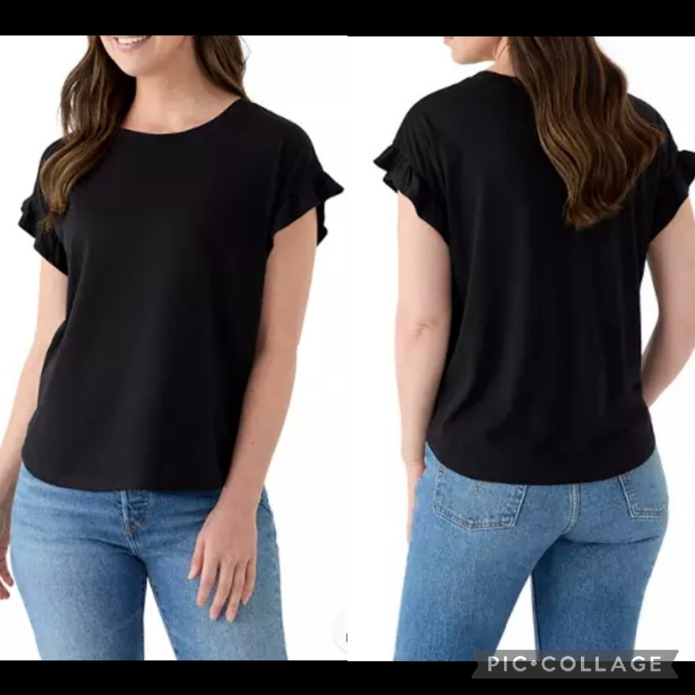 Crown & Ivy Women's Ruffle Sleeve Top 3X Classic Closet Staple Office Preppy Box